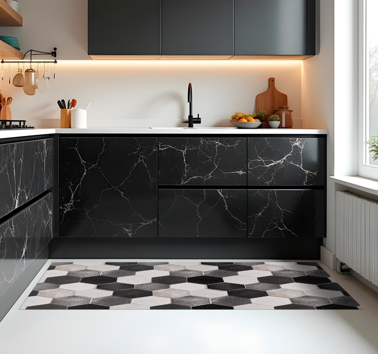 Grå sekskanter vinyl teppe kjøkken - Tenstickers