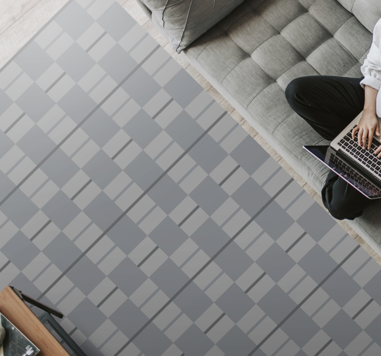 Gråmønstrede firkanter vinyl teppe stue - Tenstickers