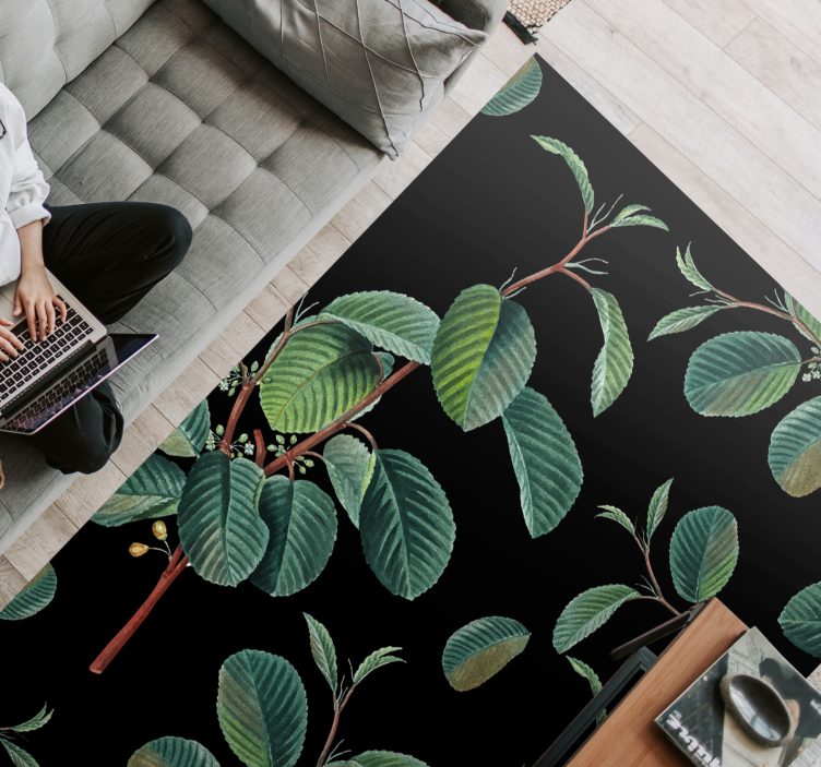 Grønne grener natur vinyl teppe - Tenstickers