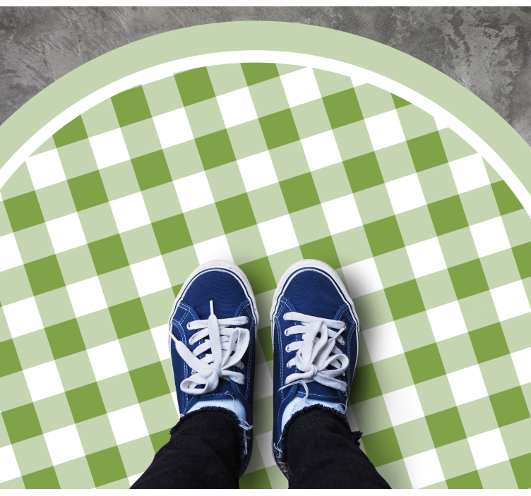 Grønt rutete motiv vinyl teppe rund - Tenstickers