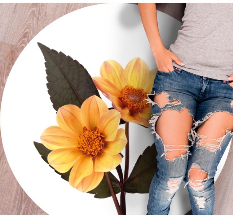 Gule blomster og svarte blader vinyl teppe rund - Tenstickers
