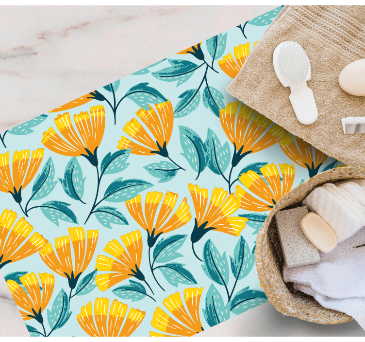 Gult blomstermønster vinyl teppe blomster og planter - Tenstickers