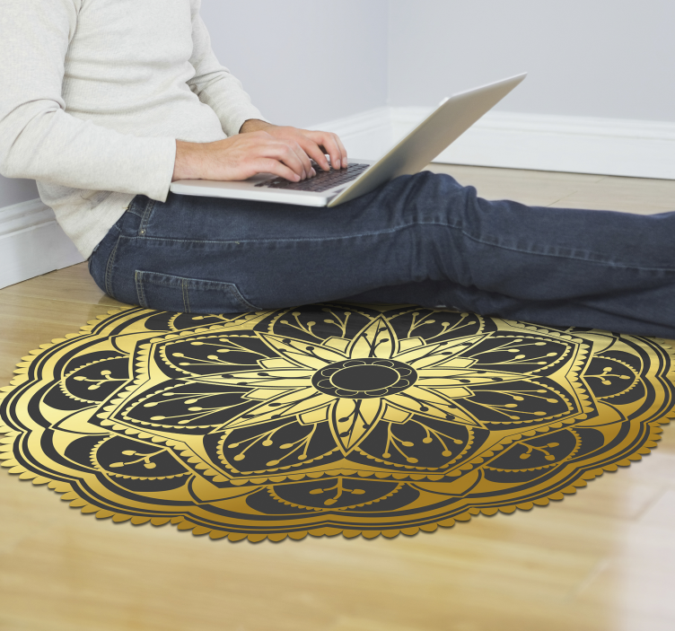 Gylden effektblomst mandala vinylteppe - Tenstickers