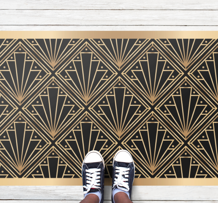 Gyllen og svart deco firkantet mønster vinyl teppe geometrisk - Tenstickers