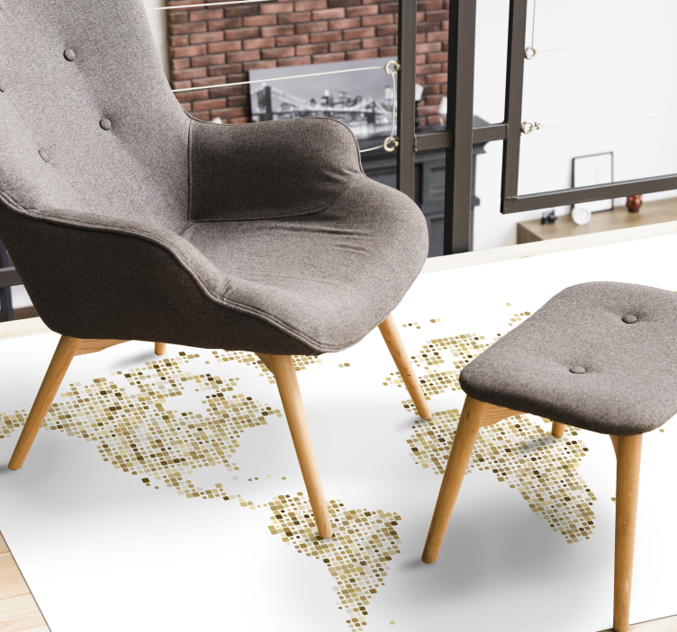 Gyllent kartkontur vinyl teppe verdenskart - Tenstickers