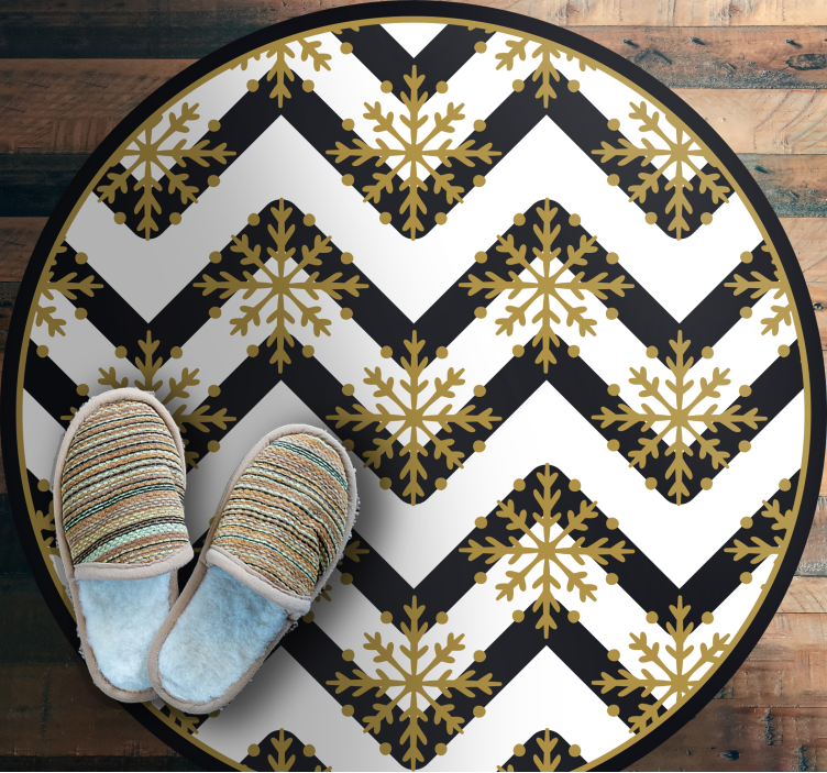 Gylne snøfnugg på sikksakk striper vinylteppe - Tenstickers