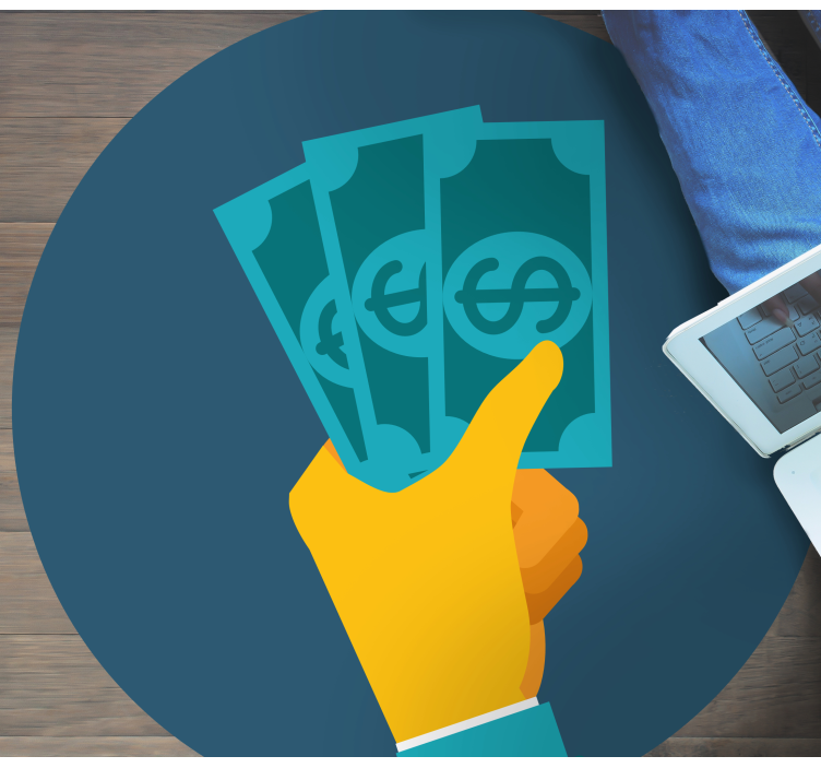 Hånd som holder kontanter Vinyl teppe flere barn - Tenstickers