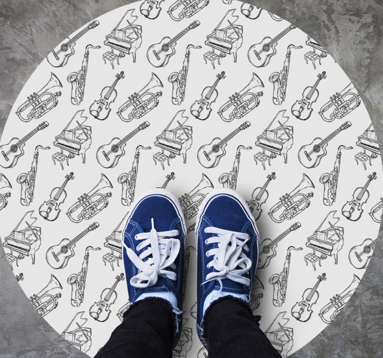 Håndtegnet musikkinstrumentmønster vinyl teppe rund - Tenstickers