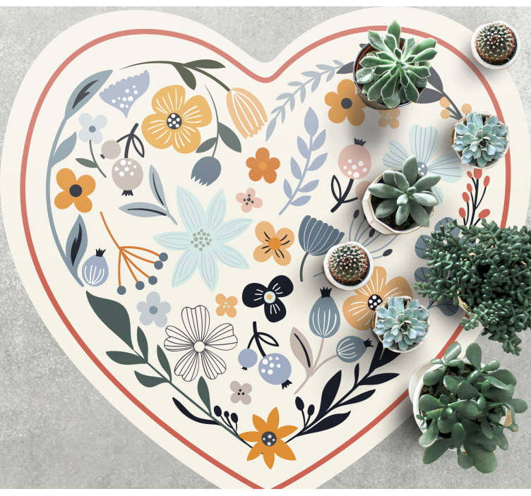 Hjerteblomsteroppsats vinyl teppe blomster og planter - Tenstickers