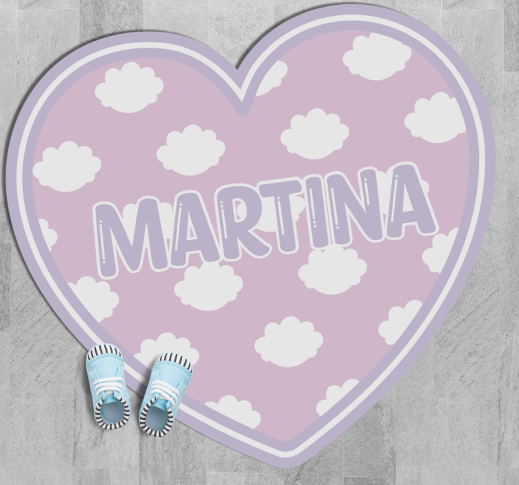 Hjerteformet med skyer vinyl teppe med navn - Tenstickers