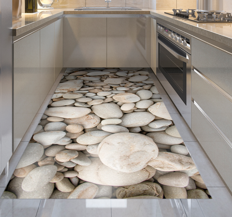 Hvite små steiner kjøkken vinylteppe - Tenstickers