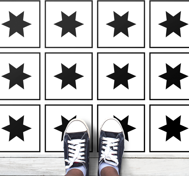 Hvitt stjerne svart fliseffekt vinyl teppe - Tenstickers