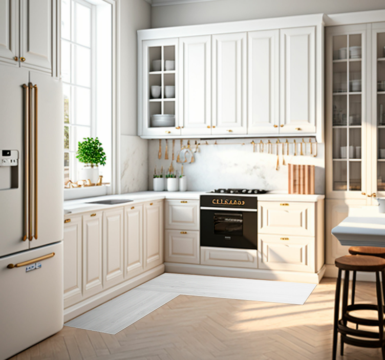 Hvitt tre kjøkken vinylteppe - Tenstickers