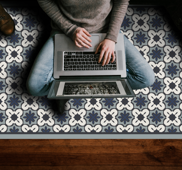 Hydraulisk blå gracia -stil vinyl teppe hydraulisk - Tenstickers