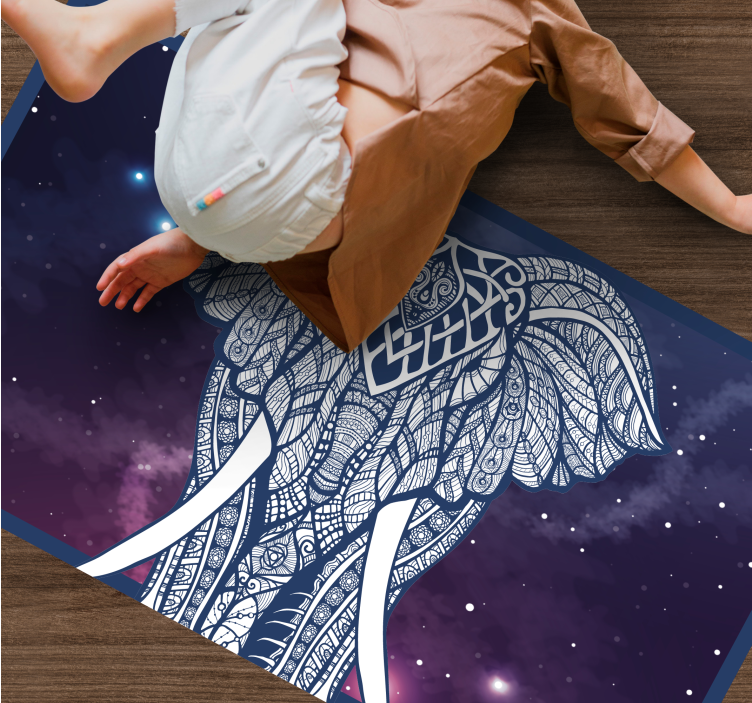 Intrikat elefantkunstverk vinyl teppe med navn - Tenstickers