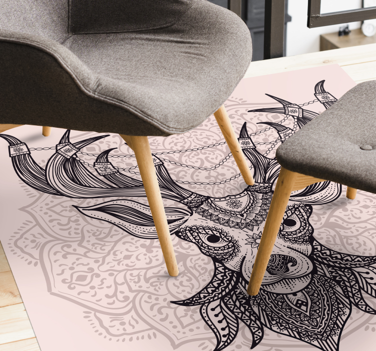 Grått hjortemotiv vinyl teppe dyr - Tenstickers