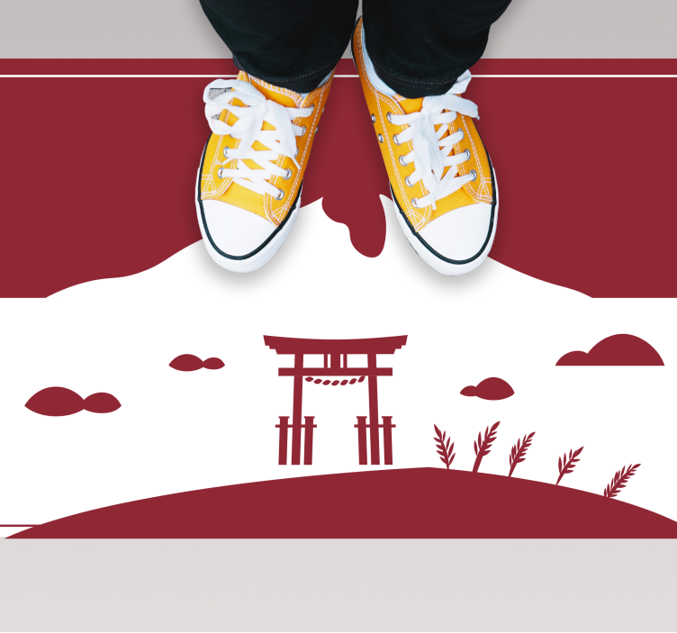 Japansk struktur innsjø, fjell vinyl teppe moderne - Tenstickers