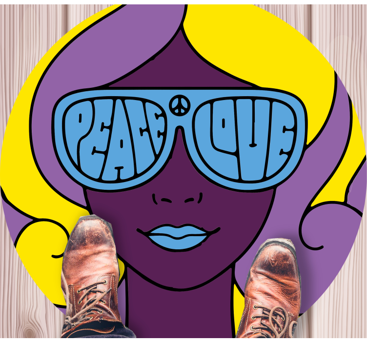 Jente med fred og kjærlighetsbriller vinyl teppe vintage - Tenstickers