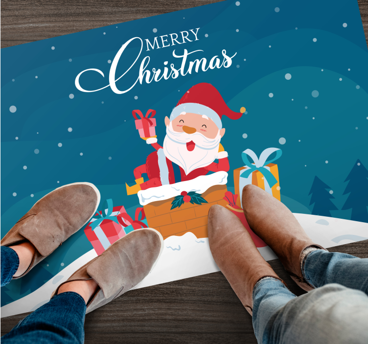 Julenissen med gaver Jul vinyl teppe - Tenstickers