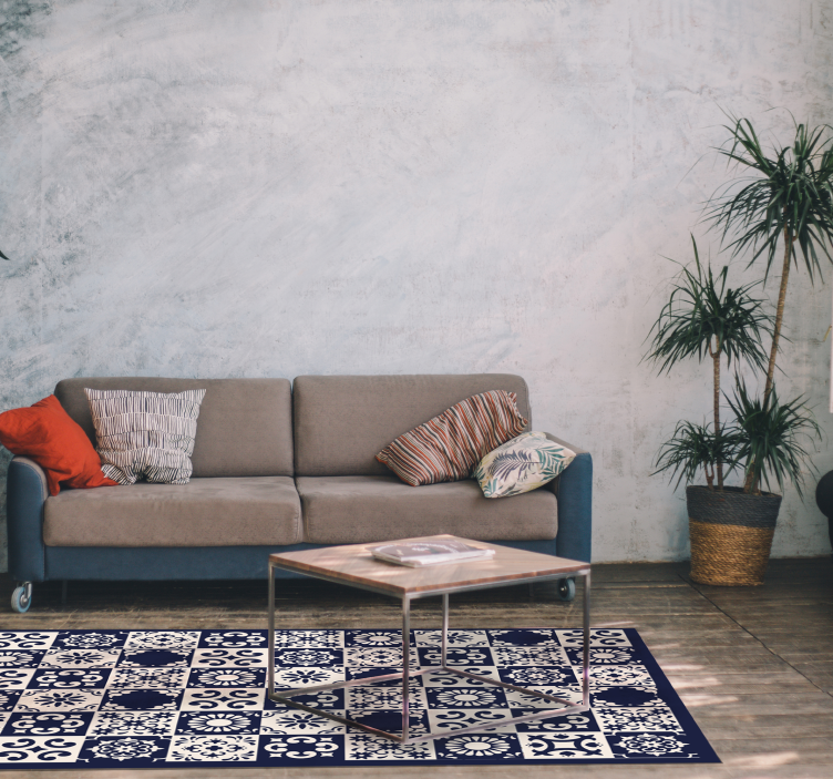 Kjøkken vinyl teppe blå firkanter fliser - Tenstickers