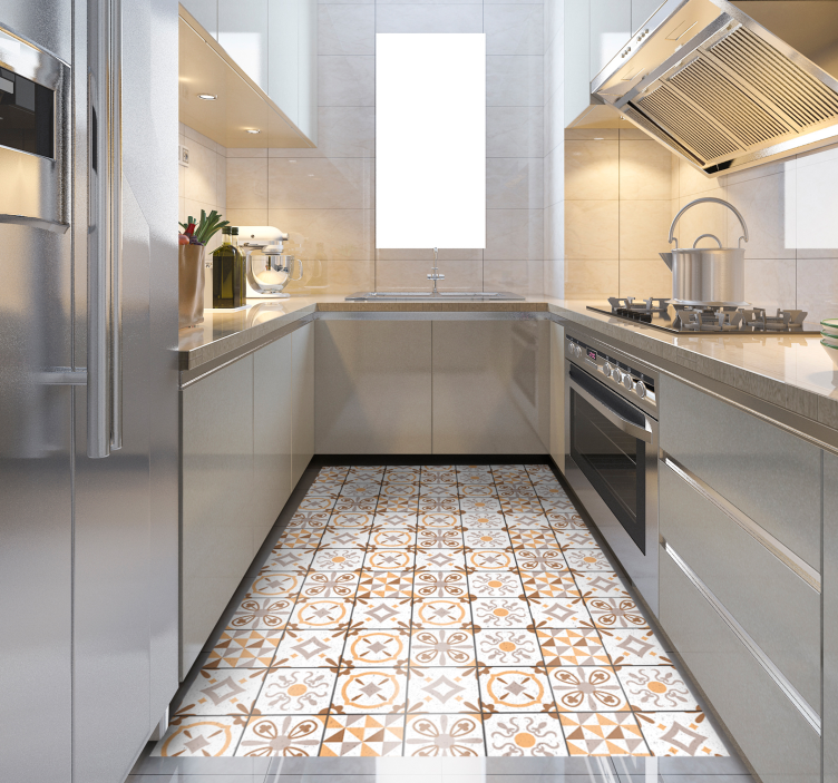 Kjøkken vinyl teppe brune firkanter fliseteppe - Tenstickers