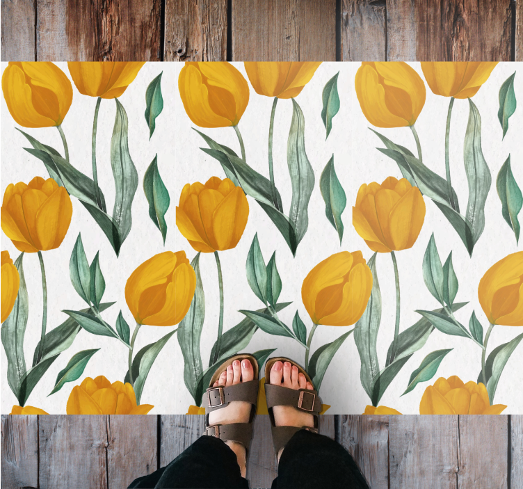 Knallgule tulipaner vinyl teppe blomster og planter - Tenstickers