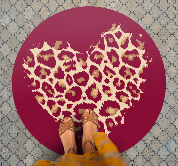 Leopard print tekstur hjerte vinyl teppe rund - Tenstickers