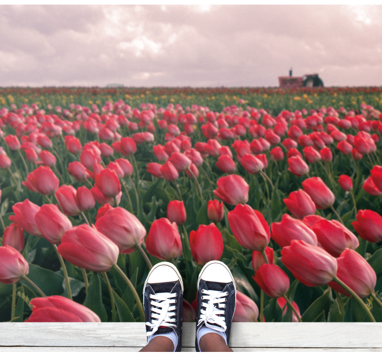 Levende tulipanfelt vinyl teppe natur - Tenstickers