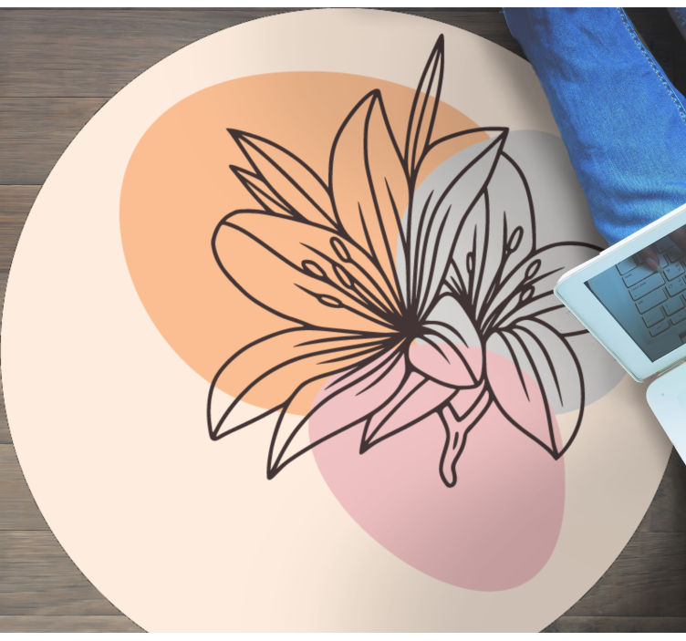 Lilje blomster aksent vinyl teppe rund - Tenstickers