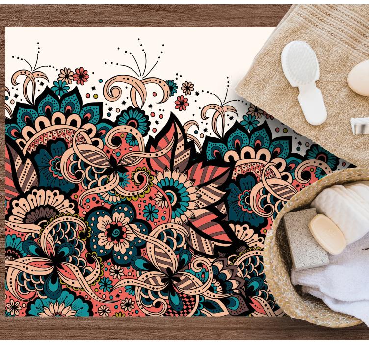 Livlige blomsterelementer vinyl teppe mandala - Tenstickers