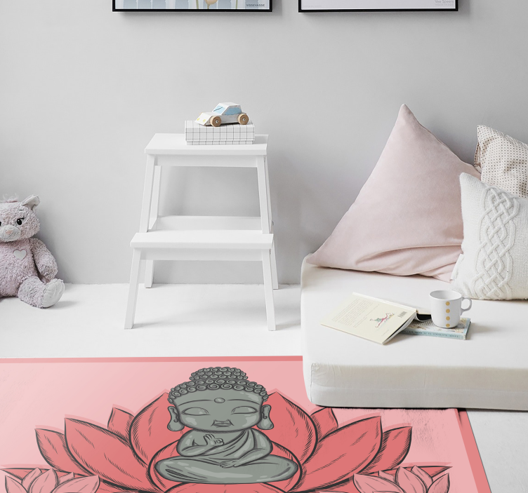 Lotus og tegneserie buddha blomsterteppe - Tenstickers