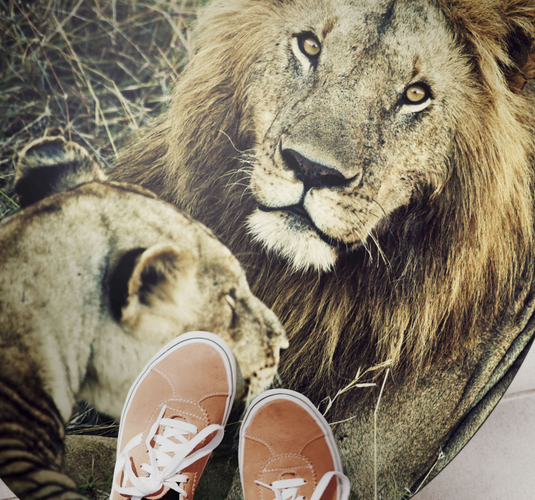 Løve- og løvinne dyre vinyl teppe - Tenstickers