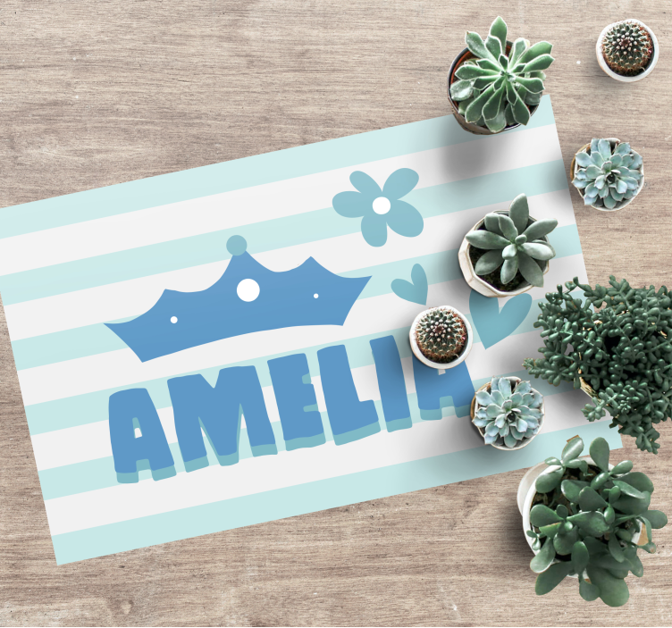 Lyseblå prinsesse krone med navn vinylteppe - Tenstickers