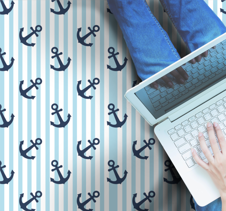 Marineblå vertikale striper mønster vinyl teppe kjøkken - Tenstickers