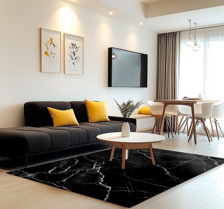 Marmorimitasjon vinyl teppe svart - Tenstickers