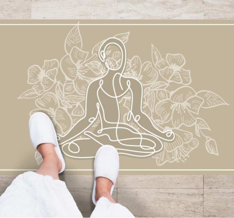 Meditativ blomstersilhuett vinyl teppe natur - Tenstickers