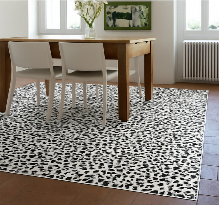 Monokrom leopardtrykk vinyl teppe spiserom - Tenstickers