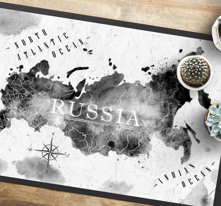 Monokromt verdenskart vinyl teppe verdenskart - Tenstickers