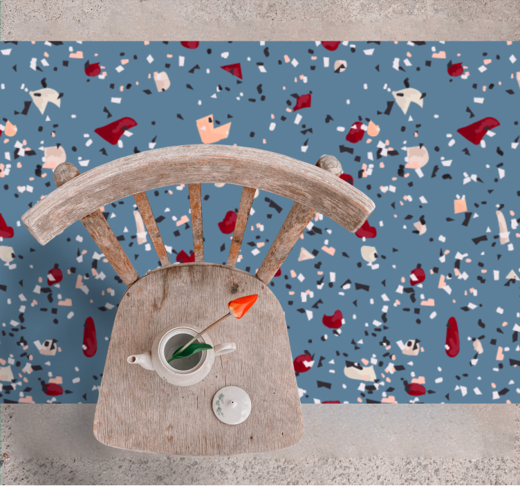 Mørkeblått terrazzomønster vinyl teppe stue - Tenstickers