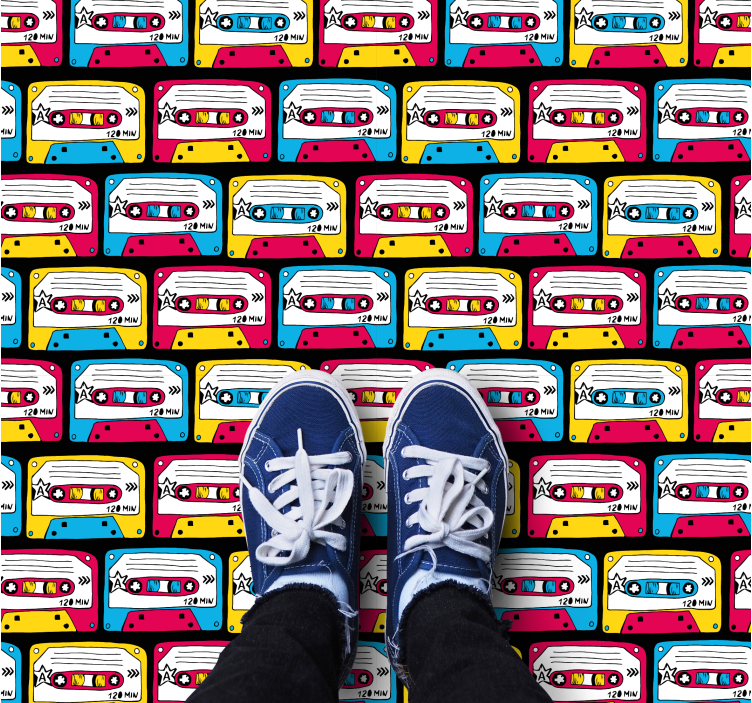 Musikk kassetter symboler mønster Vinyl teppe firkant - Tenstickers