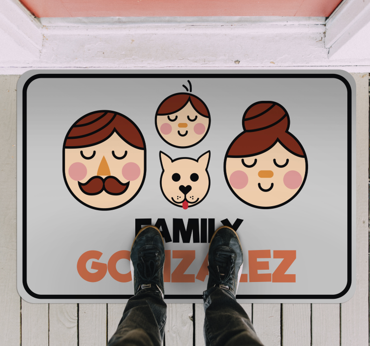 Navn med familie og hund. Personlig vinyl teppe - Tenstickers