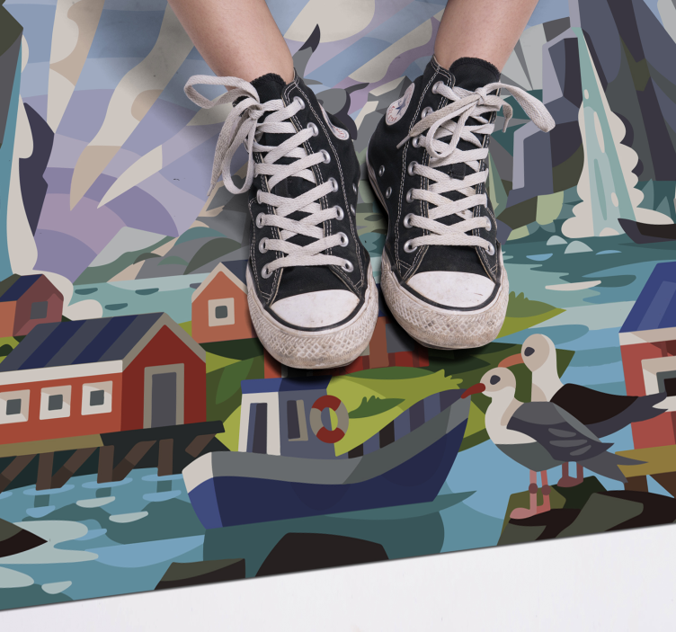 Norsk liten landsby med natur etnisk vinyl teppe - Tenstickers