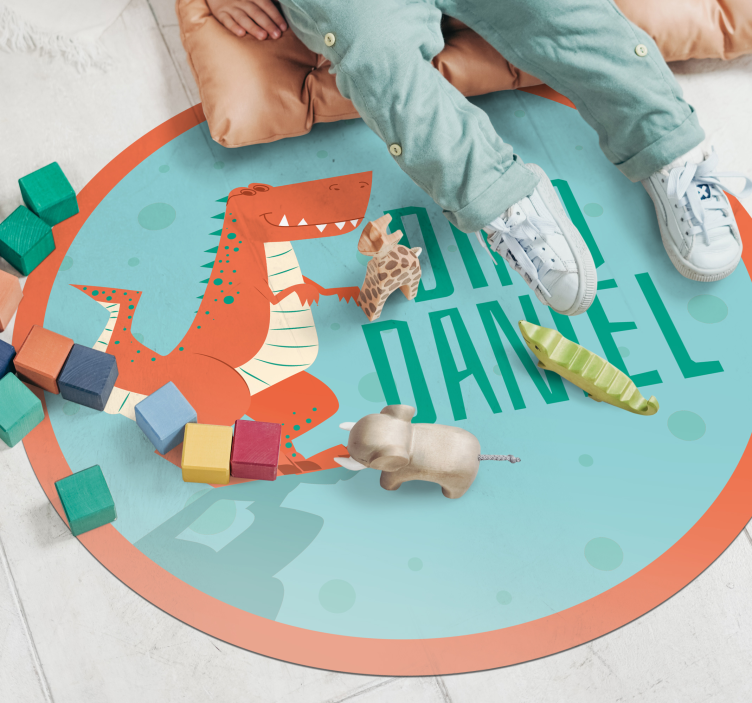 Oransje dinosaur med tekstnavn personlig matte - Tenstickers