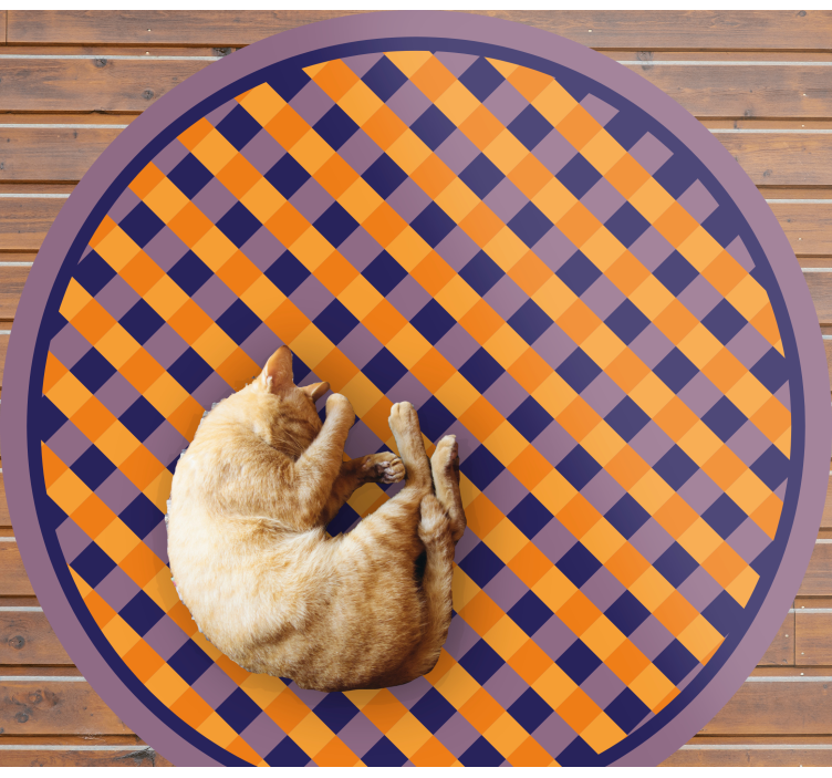 Oransje og blå mønstrede firkanter vinyl teppe rund - Tenstickers