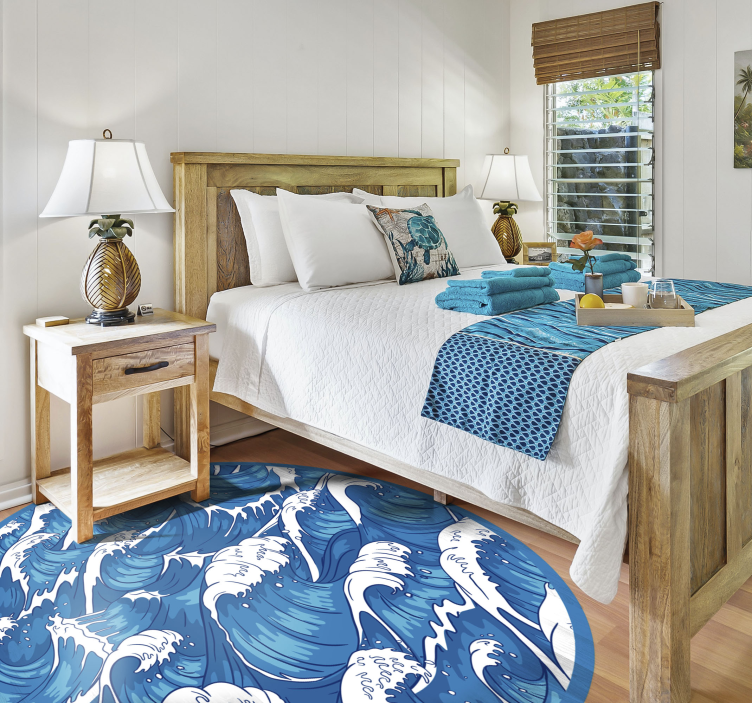 Oseanisk bølgemønster vinyl teppe natur - Tenstickers