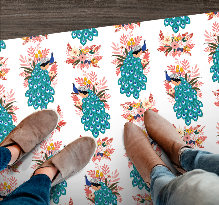 Påfugl blomstermønster vinyl teppe blomster og planter - Tenstickers