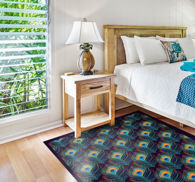 Påfuglfjærmotiv vinyl teppe soverom - Tenstickers