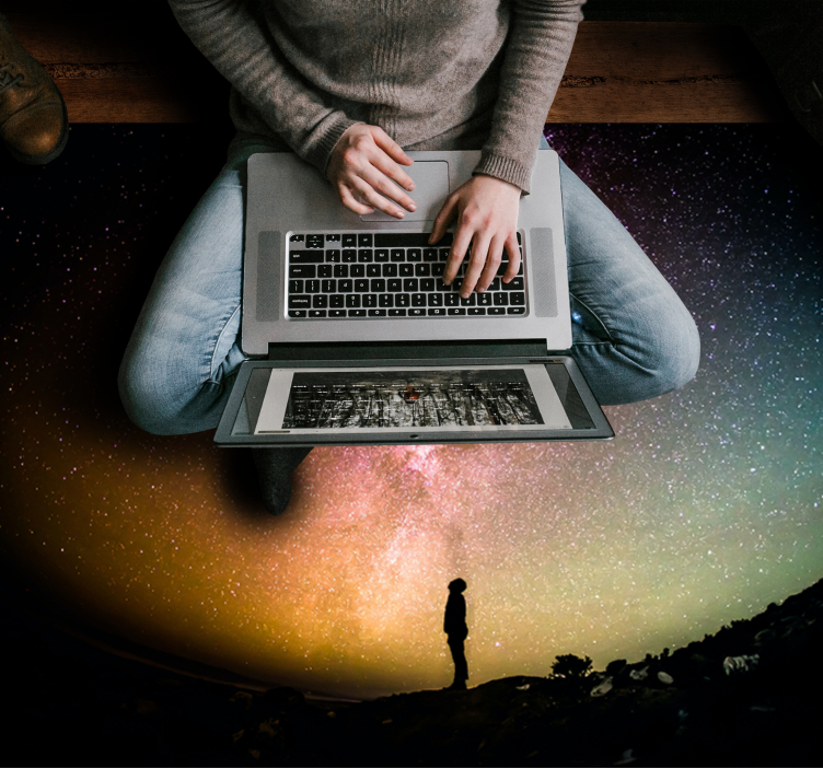 Person silhuett med galakse vinyl teppe soverom - Tenstickers