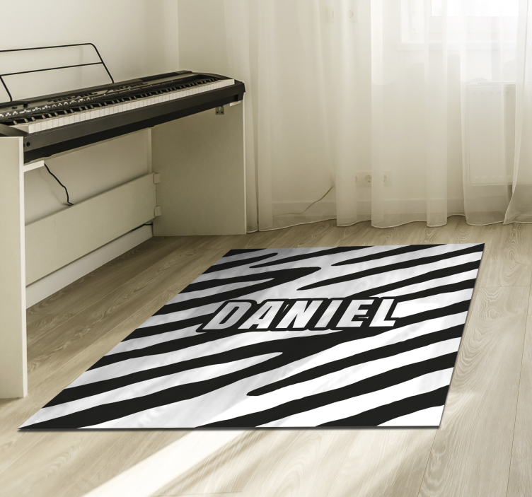 Personlig zebra vinylteppe med navn - Tenstickers