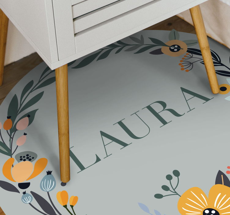 Personlig blomsterdesign vinyl teppe med navn - Tenstickers